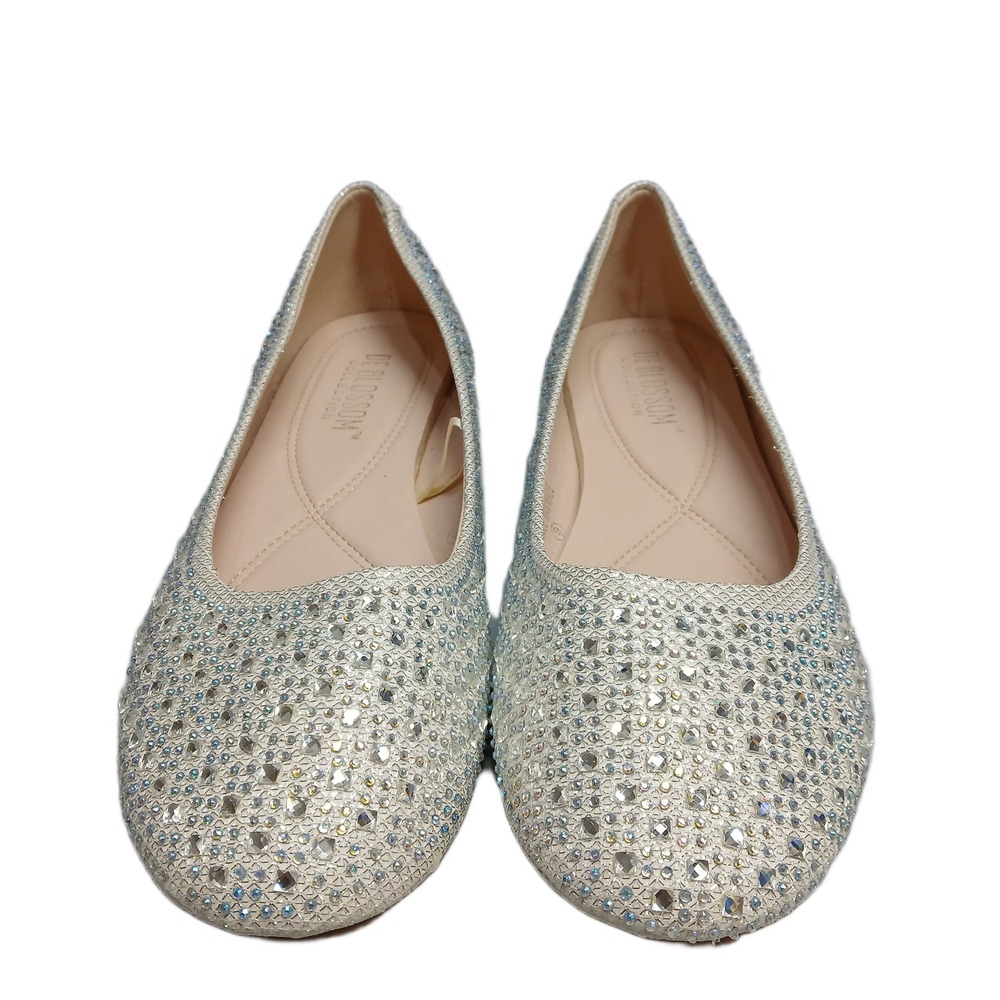 De Blossom Collection Baba Ballet Flats Womens US Size 9 White Silver Rhinestone